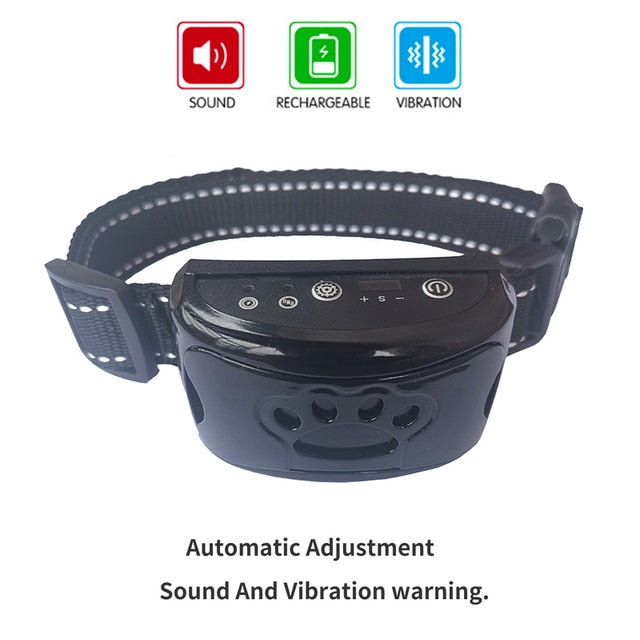 C&M treasures ultrasonic anti-bark dog training collar with adjustable strap and electronic receiver for bark control.
