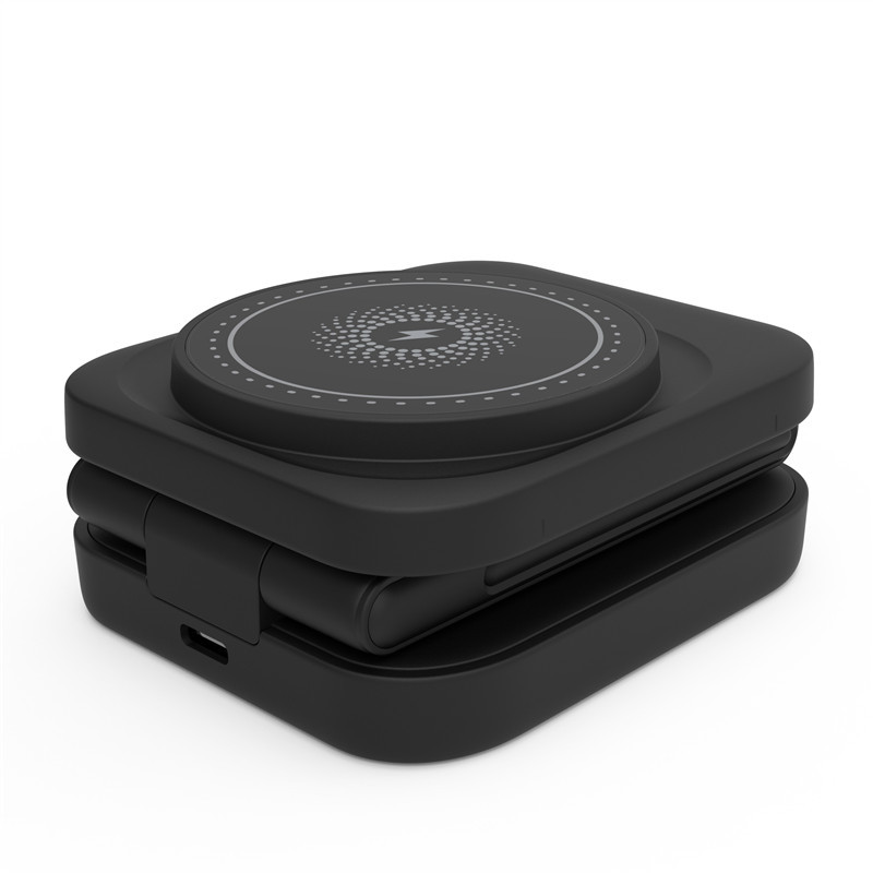 C&M Treasures 3-in-1 foldable wireless charger with multiple charging pads and adjustable stand for smartphones and devices