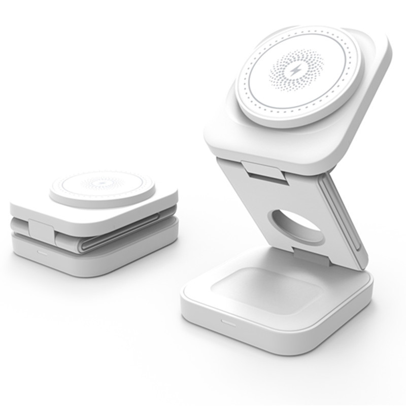 C&M treasures 3-in-1 foldable wireless charger with charging pads for phone, smartwatch, and earbuds, compact and portable design