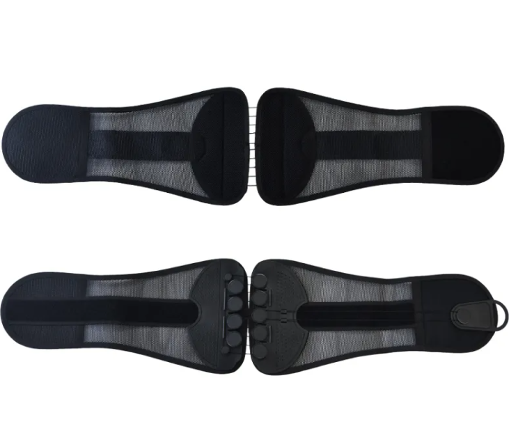 Double pull lumbar support belt by C&M Treasures, showing adjustable straps and ergonomic design for back pain relief.
