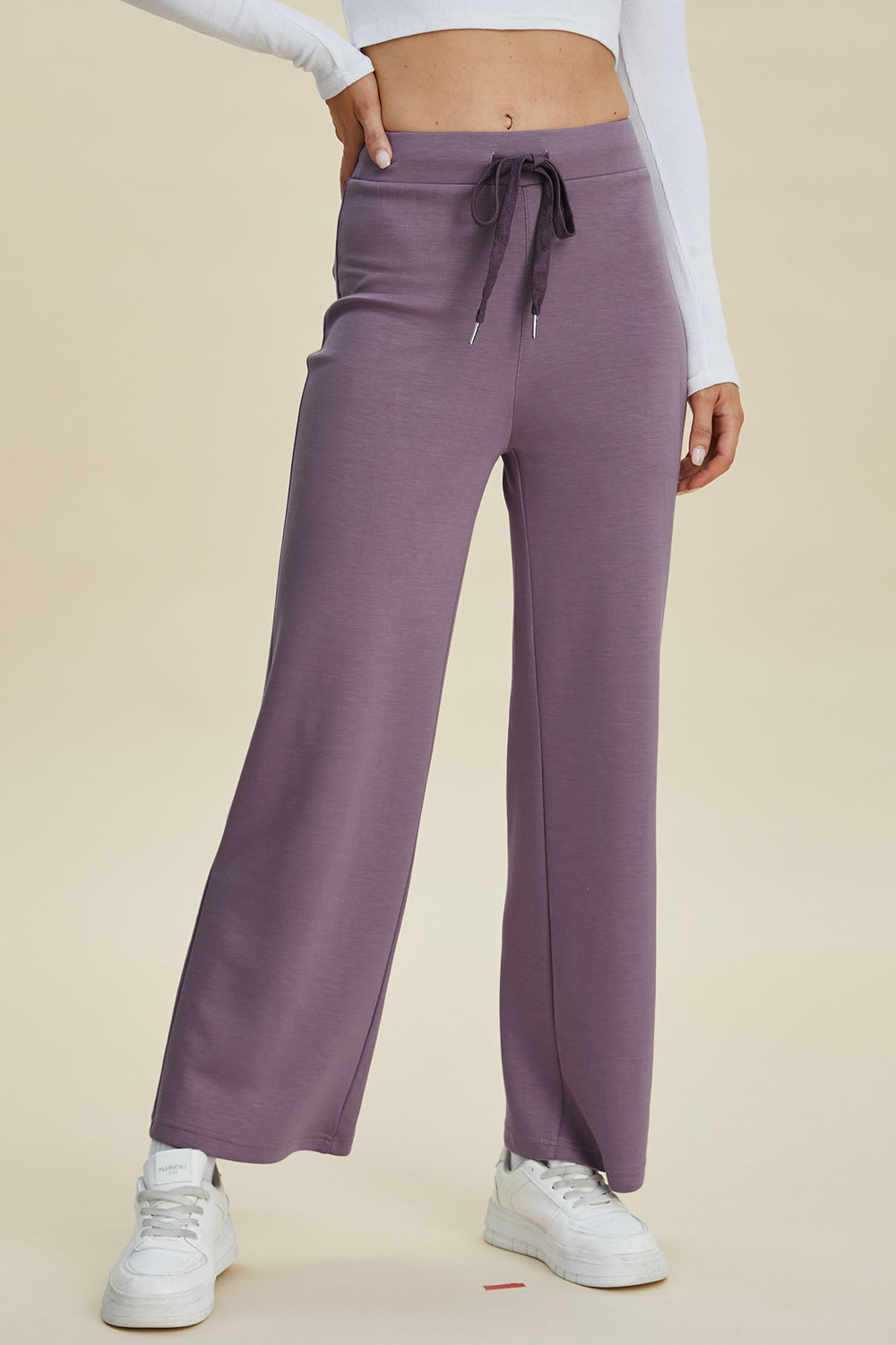 ShopBasicbae Basic Bae air scuba wide-leg drawstring pants in full size, featuring a relaxed fit and comfortable waistband.