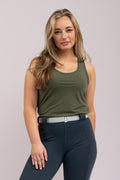 BOTORI Equestrian Diamond Tech Tank in olive, a stylish sleeveless shirt with a fitted design and breathable fabric for active riding.