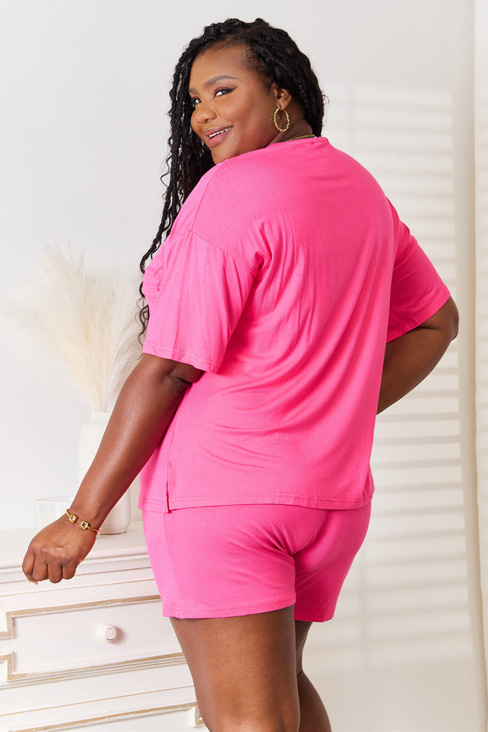 Basic Bae full size soft rayon half sleeve top and shorts set, casual loungewear with relaxed fit and comfortable fabric.