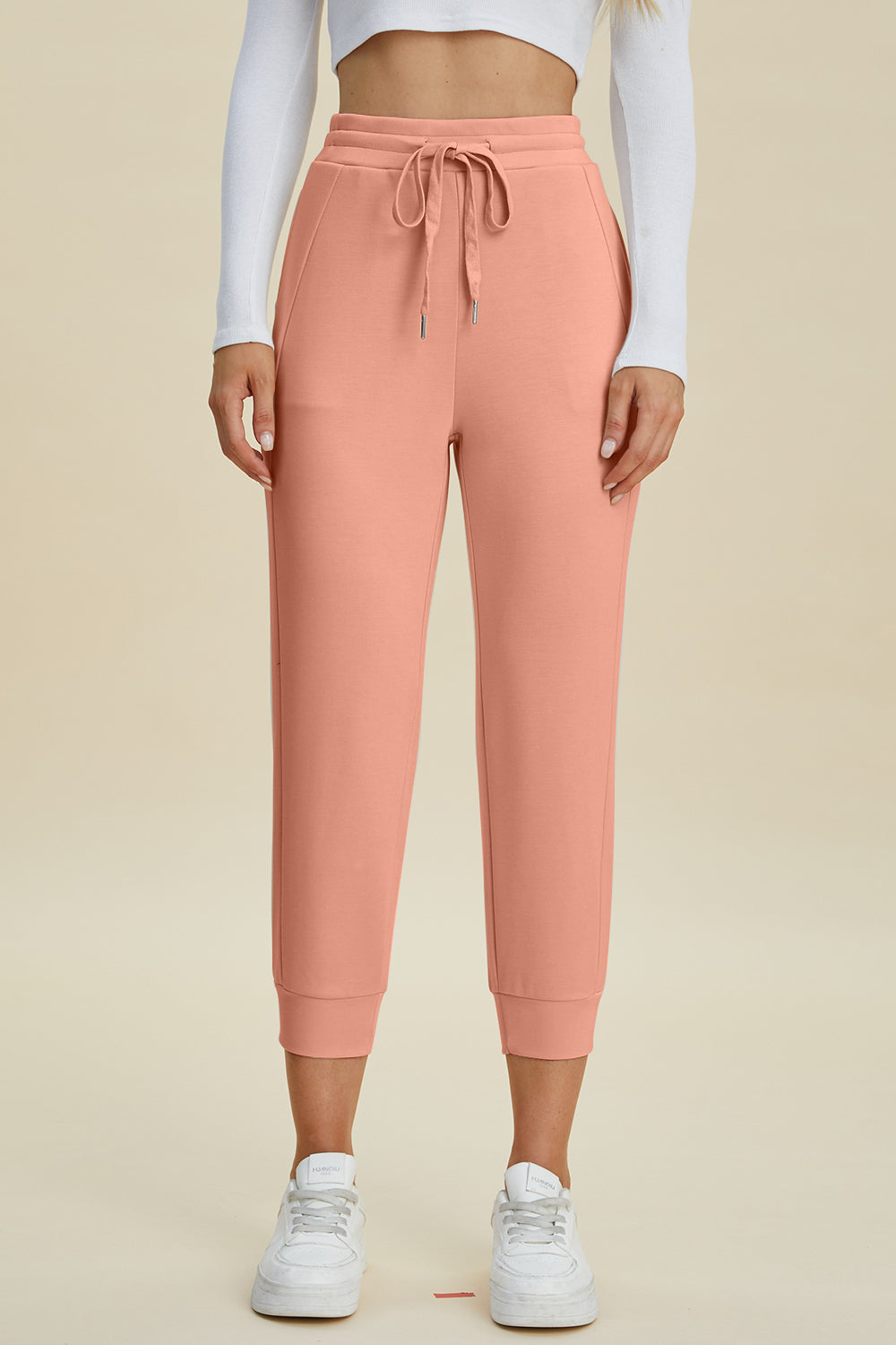 ShopBasicbae Basic Bae high waist cropped scuba pants with drawstring, featuring a full size, stylish bottom for casual wear.