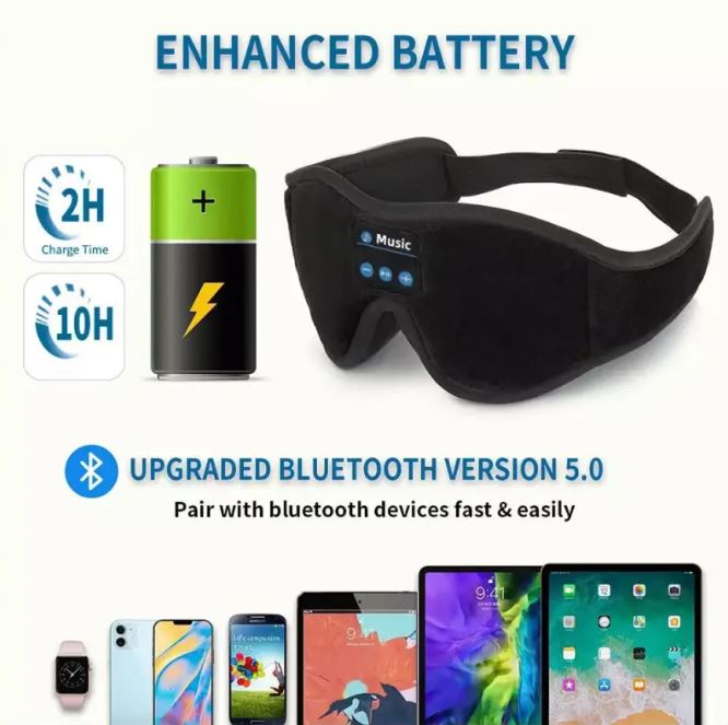 C&M treasures 3D eye mask with Bluetooth headphones, stereo sound, and unlimited music playback for a comfortable sleep experience