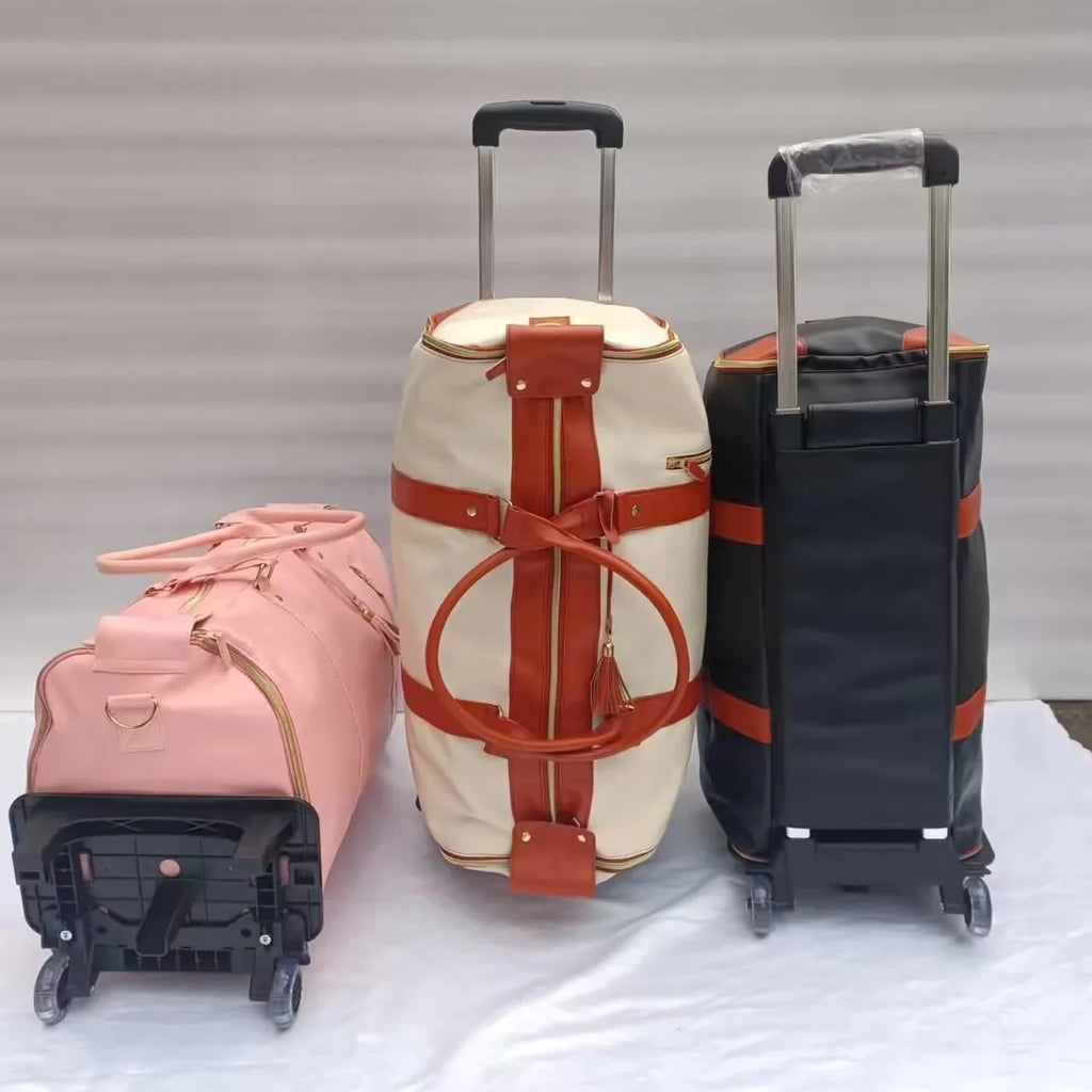 Foldable C&M Treasures travel bag open with handles, lightweight and compact for easy packing and storage.