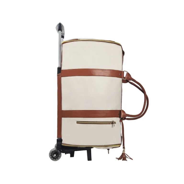 Foldable travel bag by C&M Treasures shown in compact form, lightweight design, and durable material for convenient travel storage.